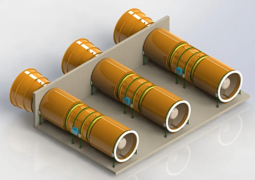 Ventiladores axiais Expandex montados em estrutura de instalação